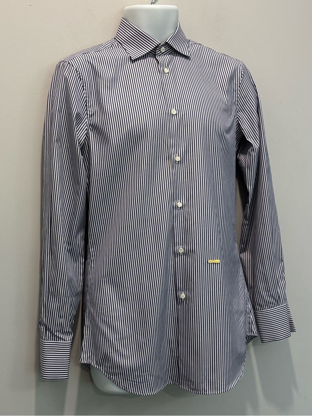 DSQUARED2 Blue White Stripe Dress Shirt Slim Fit Cotton EU46 US36 Cocktail - Picture 6 of 16